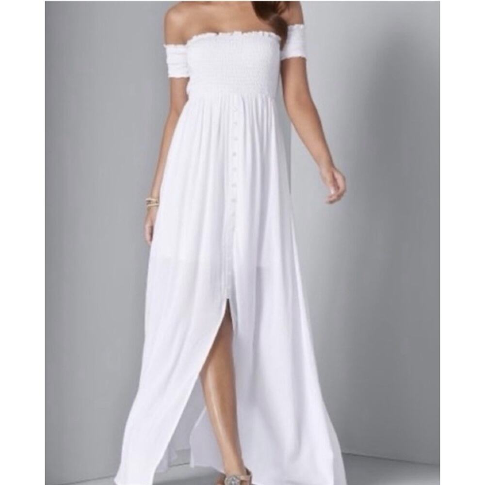 White Boho-Style Off-the-Shoulder Maxi Dress, Small, Venus